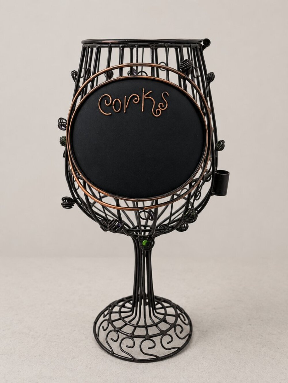 Decorative Metal Wine Cork Holder Goblet Cork Collector Beaded Wire 12"